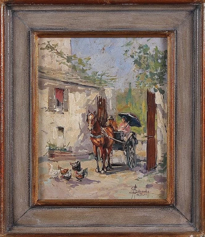  56-Angelo Landi-Passeggiata in calesse con cinque galline 